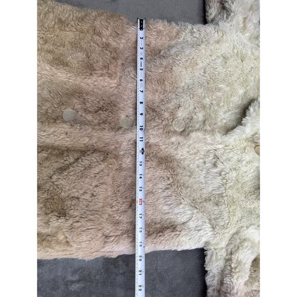 Anthropologie Womens Ivory Button Front Ombre Plush Faux Fur Coat Size M - Picture 9 of 16